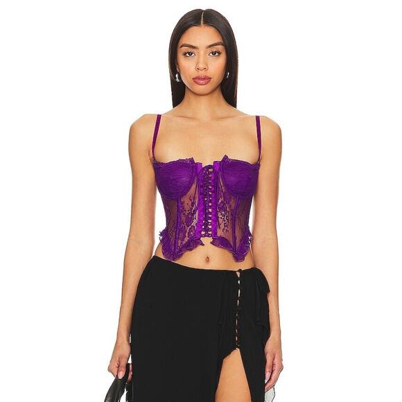 NWT Guizio Aleia Ruffle Lace Corset Top Amethyst Purple Medium Romantic Sheer - Picture 1 of 10
